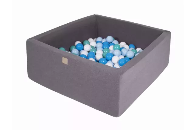 MeowBaby® Piscine sèche carrée avec boules de 7cm pour bébé, 90x90x40cm/200 boules, coton, gris foncé