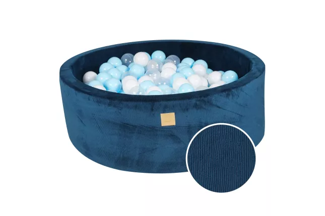 MeowBaby® Piscine sèche ronde avec boules 7cm pour bébé, 90x30cm/200 boules, velours côtelé, marine