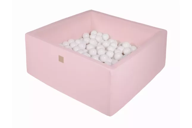 MeowBaby® Piscine sèche carrée avec boules 7cm pour bébé, 110x110x40cm/400 boules, coton, rose clair