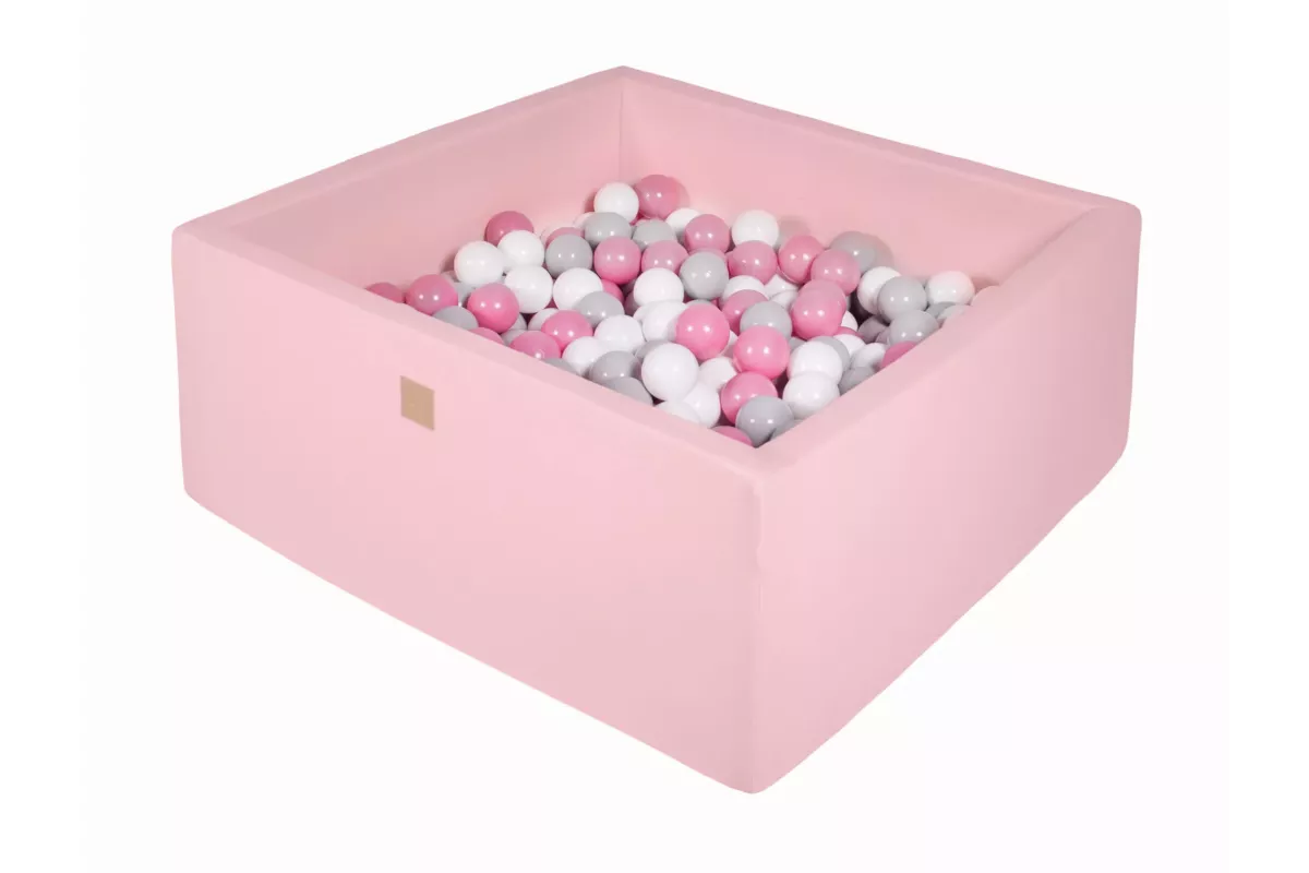 MeowBaby® Piscine sèche carrée avec boules 7cm pour bébé, 110x110x40cm/400 boules, coton, rose clair